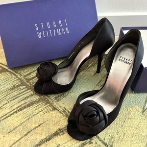 Stuart Weitzman Heels Black Satin Rose